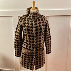 Madewell // Wallace Houndstooth Merino Wool Sweater Coat black tan/camel